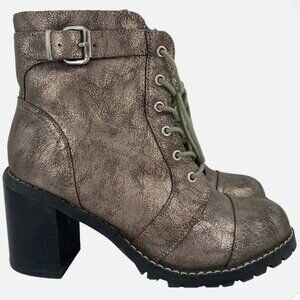 Diba SZ8 Carryn Pewter Metallic combat boots Moto Grunge Goth Steampunk Y2K  80s